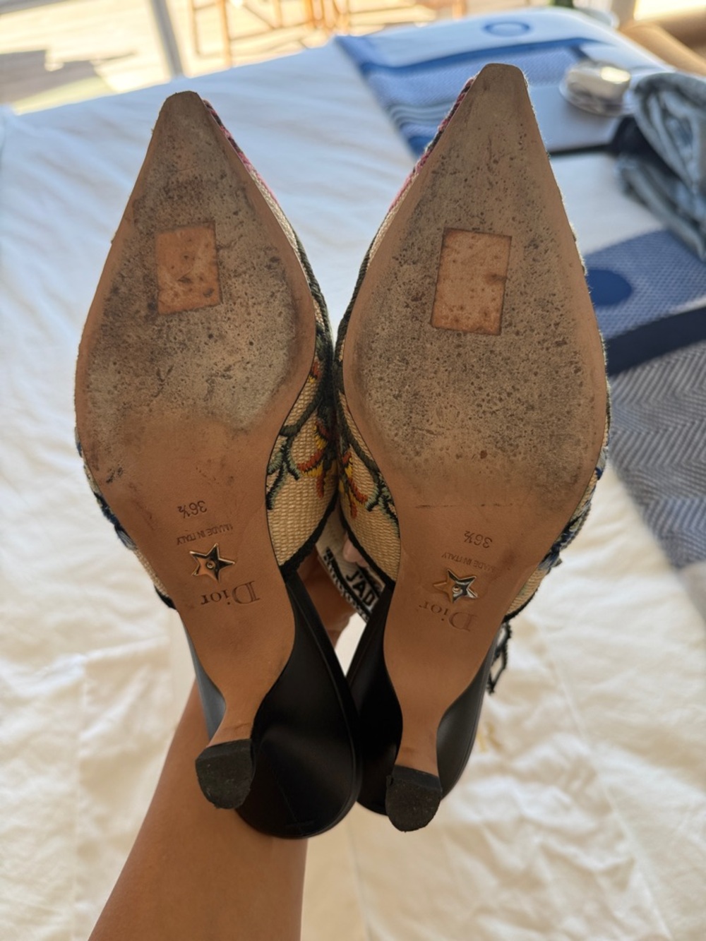 Dior Embroidered Floral Slingback Pumps in Beige, Pink and Green - Picture 10 of 11